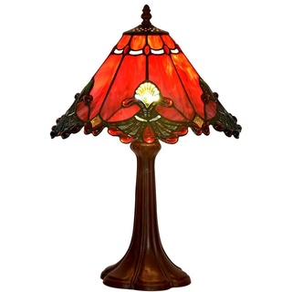 Bieye L30021US Barock Tiffany-Stil Glasmalerei Tischlampe Nachtlicht mit 13 Zoll breiten Lampenschirm Zink Basis, rot, 19-Zoll groß