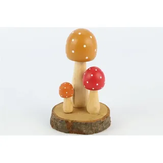 RiloStore 3er Aufsteller Fliegenpilz Holz Pilze Tischdeko Holzpilze Fliegenpilze auf Holzscheibe Deko Pilz Set Herbstdeko Tischschmuck Gastro Herbst Arrangement hb135