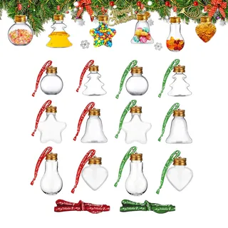 ZJKUBOIS 12 Weihnachtskugeln Plastik Durchsichtig, Christbaumkugeln zum Befüllen mit Rot & Grünem Geschenkband Weihnachten, DIY Weihnachtskugeln Kann Getränke & Süßigkeiten, Weihnachtsbaumschmuck