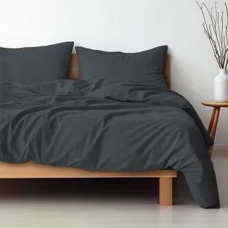 Hausfelder Bettwäsche 135x200 anthrazit, Bettbezug 135 x 200 Mikrofaser superweich, Kissen 80x80, atmungsaktiv bügelfrei, Öko-Tex Made in Green, 4-Jahreszeiten
