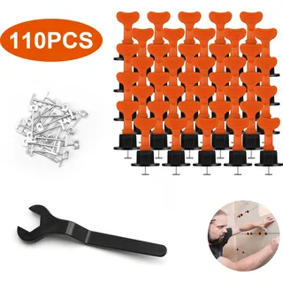 Jopassy Fliesen Nivelliersystem, 110 teiliges Fliesen Nivellier Kit Clip Tile, Fliesen Nivelliergerät mit Spezialschlüssel, Fliesen-Nivellierungs Set für den Wandbau