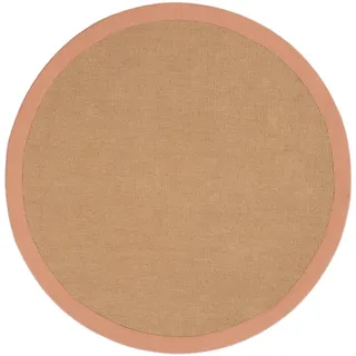 carpetfine Sisalteppich Naturfarbe Ø 80 cm handgewebt mit Bordüre aus Baumwolle in Pfirsich | Moderner Rutschfester Flachgewebe Teppich Uni aus Naturfasern für Wohnzimmer, Schlafzimmer