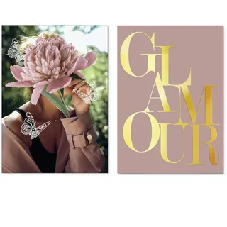 Homelov Premium Poster Set | 2 x DIN A3 – 30x40 cm | 100% Holzfreies Papier & Hochwertiger Kunstdruck | Kostenlose Wallpaper & Aufkleber | » Glamour Real Gold Set «