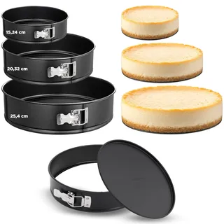 NutriChef 3-teiliges Springform-Set mit Antihaftbeschichtung, Premium-Käsekuchenformen aus Karbonstahl mit Edelstahlverschluss, Größen 15,2 cm, 20,3 cm, 25,4 cm, ofenfest bis 230 °C, inklusive 300