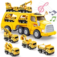 EUCOCO Kinderspielzeug ab 2 3 4 5 6 Jahre, LKW Spielzeug ab 2-6 Jahre Geschenk Junge 2-6 Jahre Baustellenfahrzeuge Kinder Geburtstagsgeschenk 2-6 Jahre Junge Autotransporter Spielzeug