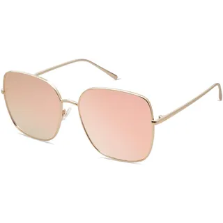 SOJOS Sonnenbrille Damen Vintage Verspiegelt, Herren Retro Übergröße Eckig Sonnenbrille UV400 Schutz Rechteckige Brille SJ1146 mit Glänzender Goldrahmen/Rosa verspiegelte Linse