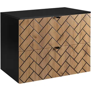 RODAN | Waschbeckunterschrank 80 cm - Braun Matt - Badezimmerschränke - Badmöbel - Waschbecken Unterschränke - Schwarze Arbeitsplatte - Braun