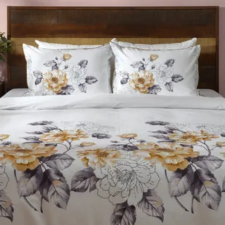 Deco Mex NH13020L 4-teiligesBettwäsche-Set, Satin-Baumwolle, Weiß, Gelb, Normale Größe