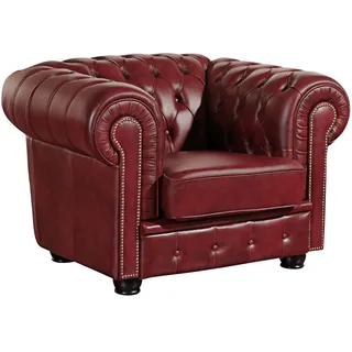 Max Winzer Chesterfield-Sessel , Rot , Holzwerkstoff , Echtleder , Rindleder , 110x74x98 cm , Goldenes M, Made in Europe , Wohnzimmer, Sessel, Ledersessel
