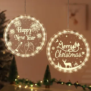 BLOOMWIN Weihnachtsbeleuchtung Fenster Innen LED Fensterdeko für Weihnachten und Silvester 2 Stk. Lichtervorhang Warmweiß Batteriebetriebene, 21cm