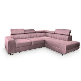 masseno Ecksofa NOLA R-S mit Schlaffunktion L-Form, Sofa mit Bettkasten, Wohnzimmersofa, Couch, Soffa, Bettsofa, Couchgarnitur- Lila, MONOLITH 62 - Rosa
