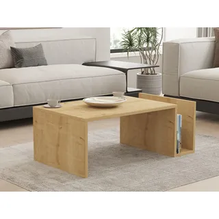 Hanah Home Modern Coffee Table in Sapphire Oak, 86.8 x 32.4 x 50 cm | 100% Melamine Coated Particle Board, 18 mm Thick | Wall-Fixable, Scandinavian Design