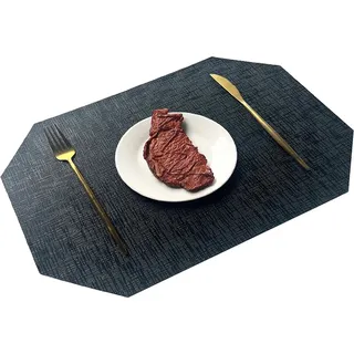 INF 6er-Set Tischsets aus schwarzem und goldenem Leder Achteckig