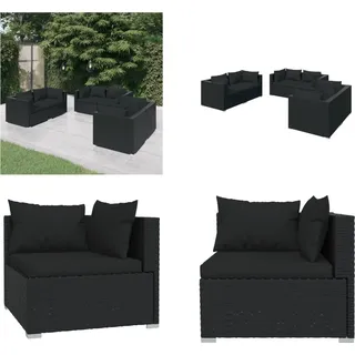 vidaXL 6 tlg. Garten Lounge Set mit Kissen Poly Rattan Schwarz - Garten-Lounge-Set - Garten-Lounge-Sets - Terrassen-Lounge-Set - Gartensofa-Set - Schwarz