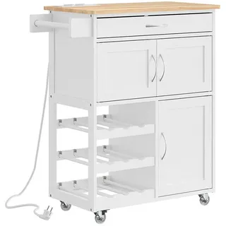 SoBuy Küchenwagen mit Steckdose und Weinregal Fkw45-E , Ahornfarben , Fell , 3 Fächer , 1 Schubladen , Rechteckig,Rechteckig , Rollen , 75x87x37 cm , Esszimmer, Servierwagen
