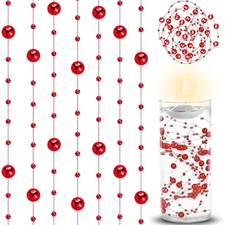 20 Deko,Rot Schwimmende Kerzen Kunstperlen Perlenschnur Vasenfüller 1,3 M | Schwimmkerzen für Hochzeit Deko für Tischdekoration Valentinstag Braut Haarschmuck Heimdekoration Keine Kerzen