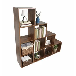 Relaxdays Stufenregal Bücherregal 129,5 x 129,5 x 29 cm Braun
