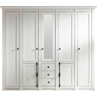 Home Affaire Kleiderschrank »California Landhaus Wäscheschrank mit Spiegel, 147 oder 236cm breit« INKLUSIVE komplette Innenausstattung, mit einzigartigen Griffen, weiß