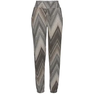 LASCANA Jerseyhose Damen schwarz-braun-creme bedruckt Gr.34