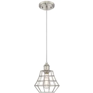 63372 Nathan Einflammige Pendelleuchte, für den Innenbereich, Ausführung gebürstetes Nickel mit gewinkeltem Käfig-Lampenschirm