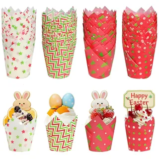 ChilArt 200 Stück Tulpen Muffinförmchen für Cupcakes,muffinförmchen papier ostern,Tulpenförmige Muffin-Papierförmchen,für Kuchenbacken,Weihnachtsfeiern,Geburtstagsfeiern,Ostern