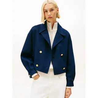 Kurzjacke TOMMY HILFIGER "DF WOOL GOLD BUTTON PEACOAT", Damen, Gr. 44, schwarz night navy, Web, Obermaterial: 60% Wolle, 40% Polyester, unifarben, regular fit, Jacken Kurzjacke, mit Wolle