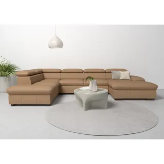 Wohnlandschaft HOME AFFAIRE "Alberto U-Form", braun (cappucino), B:350cm H:73cm T:228cm, Luxus-Microfaser in Lederoptik (100% Polyester);Microfaser in Antiklederoptik (100% Polyester);Luxus-Microfaser Vintageoptik (100% Polyester);Luxus-Microfaser weich (90%Polyester 10%Polyamid), Sofas, Wohnlandschaft, mit Kopfteilverstellung, wahlweise mit Bettfunktion