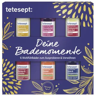 Merz tetesept Geschenkset Deine Bademomente 6 x 20 ml – 6 Badezusätze als Probierset – Wohlfühlbäder zum Ausprobieren, Verwöhnen und Verschenken