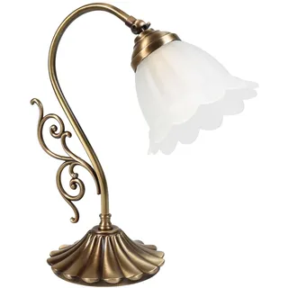 Licht-Erlebnisse Edle Tischleuchte Jugendstil Messingfuß Glas E14 350 mm