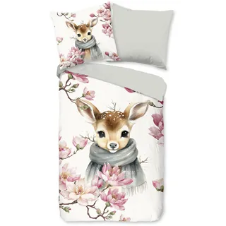 Good Morning Kinderbettwäsche »Leone« 2 Stk., tlg. Baumwolle, 135x200, Wendeoptik, Kind, Mädchen, Hirsch, Winter, Weiß