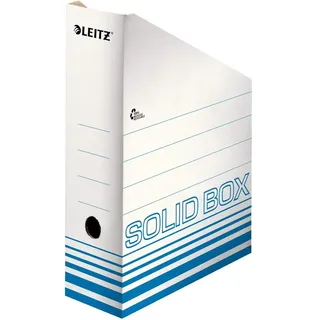 Leitz Solid Box Archiv Stehsammler, 100 mm Rückenbreite, Archivboxen zur Aufbewahrung von Zeitschriften und Mappen im A4- und US-Format, Zeitschriftensammler Pappe, 10 Stück, Weiß/Hellblau, 46070030