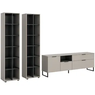 inn.furn Wohnwand "Morena" in kaschmir, und schwarz Wohnkombination 305 cm, Soft-Close - Beige, Schwarz