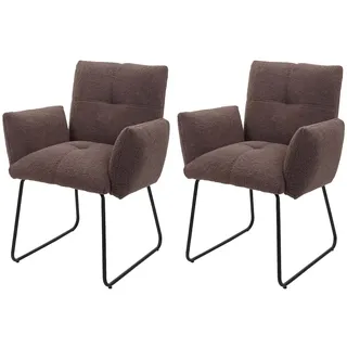 Mendler Esszimmerstuhl HWC-K34 Bouclé Stoff braun 2er Set