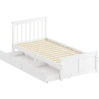 Homcom Bett 90 x 200 cm Bettrahmen mit Lattenrost aus Holz, Schublade, Kopfteil, Weiß , Holzwerkstoff , 90x200 cm , Schlafzimmer, Betten