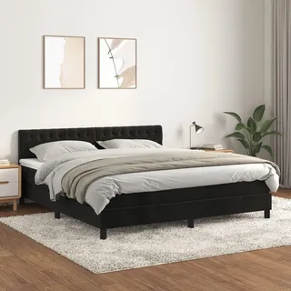 vidaXL Boxspringbett mit Matratze Schwarz 180x200 cm Samt - Schwarz