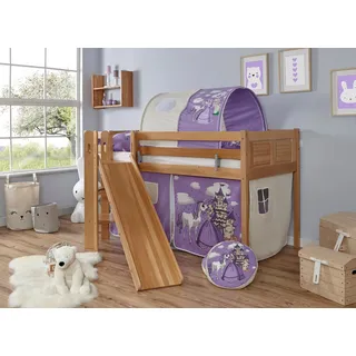 Ticaa Hochbett »Ekki« mit Rollrost und Textil-Set wahlweise mit Matratze, Buche, lila