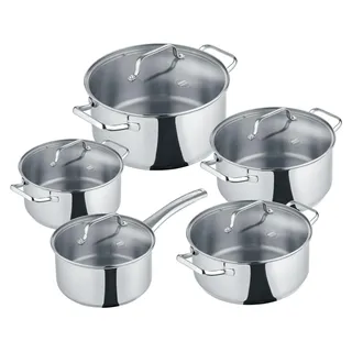 Berndes b.urban Edelstahl Topfset 5-teilig mit Glasdeckeln, Kochtöpfe 16/20/24, Bratentopf, Stieltopf