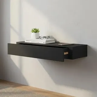 Wandregal mit Schublade - Ablageregal - 60 x 23,5 x 10 cm - Holz - Mehrfach verwendbar - Schwarz