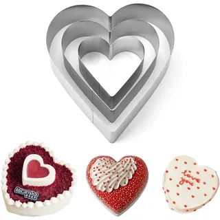 Herzbackform, 3 Stück Herz Backform, Edelstahl Herz Tortenring, Schichtkuchen Backrahmen Herz, Herz Kuchenform für Kekse Torten, Diy-Kuchen Küche Zubehör