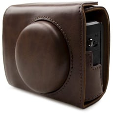Rieibi G7X II G7X III Hülle - Vintage Leder Kameratasche für Canon PowerShot G7 X Mark II/G7 X Mark III DSLR Kamera - Schutzhülle mit Gurt, coffee, Kosmetikkoffer