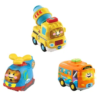 Vtech TUT Baby Flitzer, 3er-Set Reisebus, Helikopter, Betonmischer Spielfahrzeug, Mehrfarbig