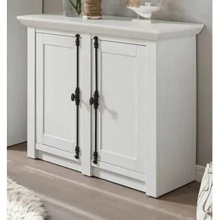 Garderobe Kommode Hooge in Pinie weiß Landhaus Flur Diele Sideboard 105 x 90 cm - Weiß