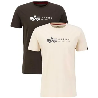 Alpha Industries Herren Alpha Label T 2 Pack T-Shirt, Black Olive/Jet Stream White, M (2er Pack)