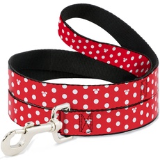 Buckle-Down Haustier-Leine, Minnie Mouse, gepunktet, Mini-Silhouette, Rot/Weiß, 180 cm lang – 2,5 cm breit