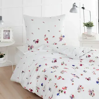 Traumschlaf Mako-Satin Bettwäsche mit Blumen – hochwertige Baumwoll-Bettwäsche im Aquarell-Design – weich, atmungsaktiv & angenehm kühl – waschbar bis 60°C – 155 x 220 cm + 1 Kissenbezug 80 x 80 cm