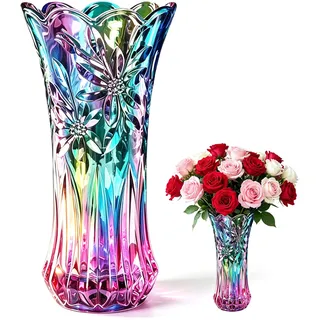 Regenbogen Kristallglas Vase, Regenbogenfarbene Glasvase - Bunte Vase Phoenix Schwanzform, für Die Hochzeit im Homeoffice, Esstisch, Urlaub, Party, Weihnachten (Colorful)