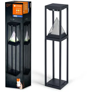LEDVANCE SMART+ Outdoor Bluetooth Solar-Wegeleuchte, mit warmweißem (3000K) und Farblicht, ohne Strom nutzbar, bis 2,5 Stunden Brenndauer bei 100% Licht, wiederaufladbar mit USB-C Kabel, IP44, schwarz