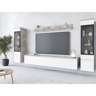 Home Affaire Wohnwand "VERA II" Komplett-Set, 4 Stk. tlg., beton smart, weiß hochglanz