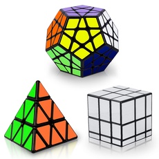 Sibontier Zauberwürfel Speedcube Set Pyraminx + Megaminx + Spiegelblöcke, Speed Magic Puzzle Cube PVC Aufkleber für Kinder und Erwachsene, Mehrfarbig, 3 Pack