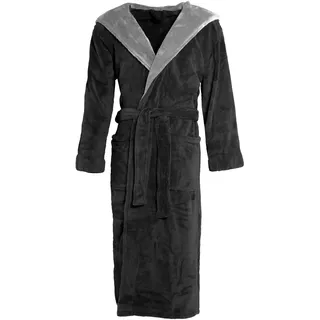 CELINATEX Texas Bademantel Kapuze XXXL schwarz anthrazit Mikrofaser Damen Herren Morgenmantel Coral Fleece Mantel